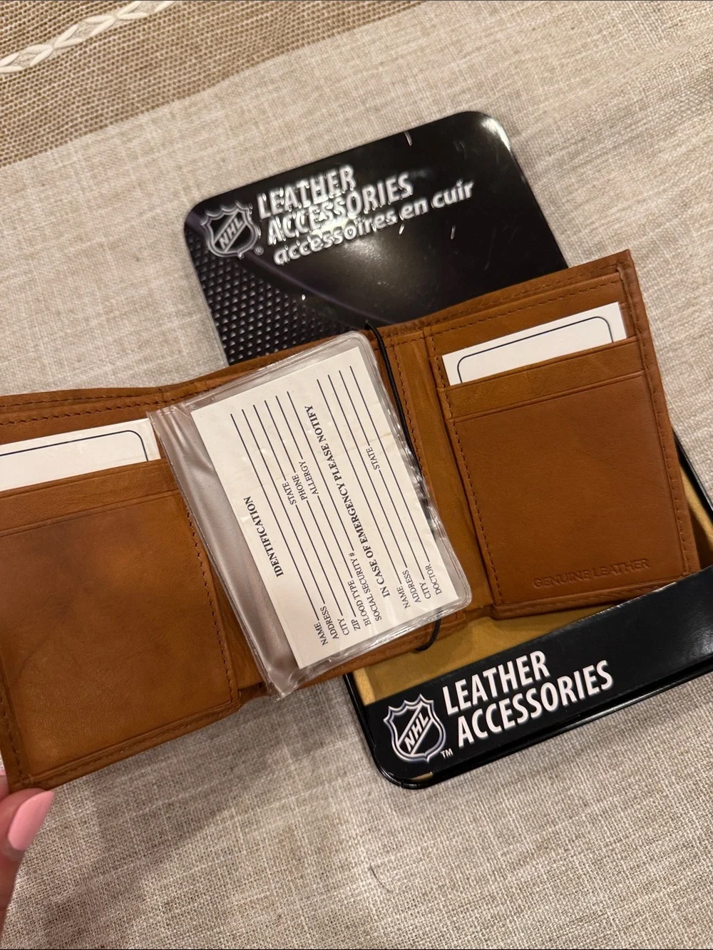 NHL Tan Brown Leather Money Clip with Red Wings Embossed Logo